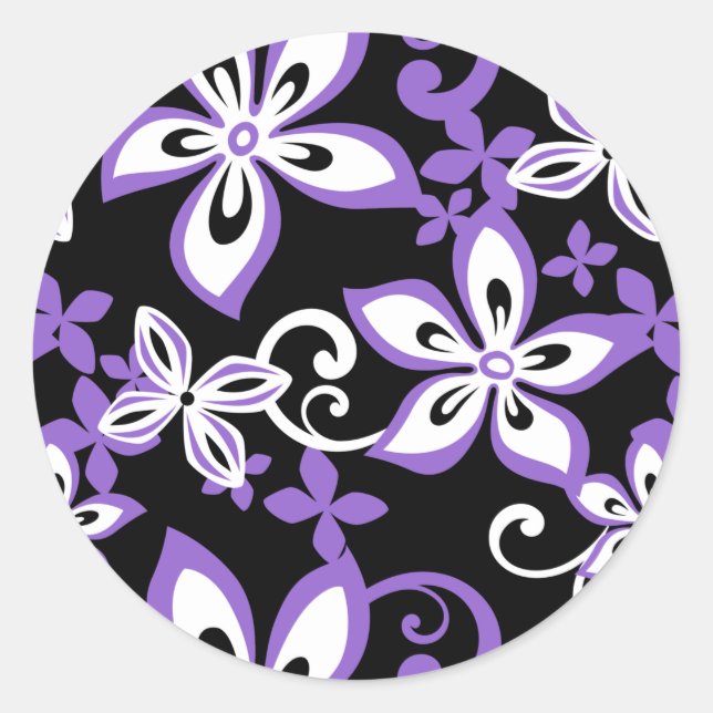 ALOHA HAWAII (SCHWARZ/LILA) CLASSIC ROUND STICKER (Vorderseite)