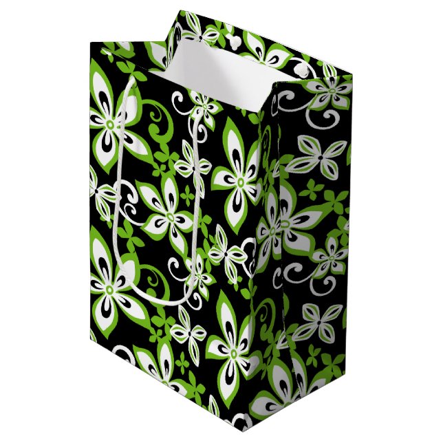 ALOHA HAWAII (SCHWARZ/LIMON) MITTLERE GESCHENKTÜTE (Vorderseite Schrägansicht)