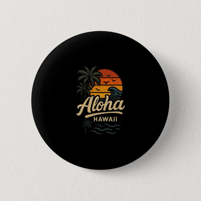 Aloha Hawaii Strand Sommer Surfen 70er Retro  Button (Vorderseite)