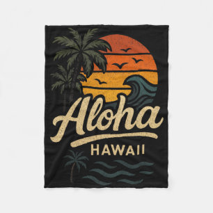 Aloha Hawaii Strand Sommer Surfen 70er Retro Fleecedecke
