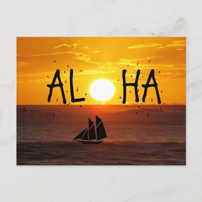 Aloha Hawaii Sunset Ocean Sailboat Postkarte (Vorderseite)