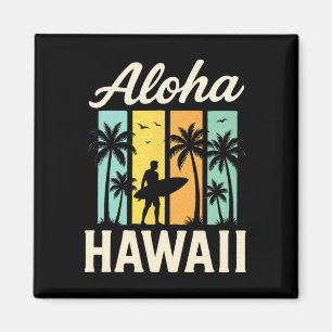 Aloha Hawaii - Surfen Strand Palme Sonnenuntergang Magnet
