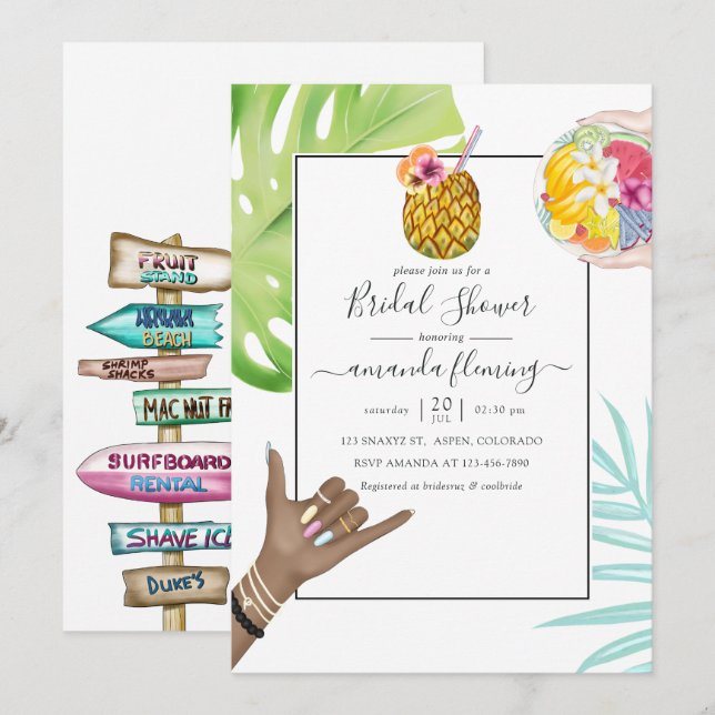Aloha Hawaii Tropical Beach Brautparty Einladung (Vorne/Hinten)