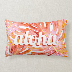 Aloha Hawaii Tropical Leaf Muster Korallen Rose Go Lendenkissen