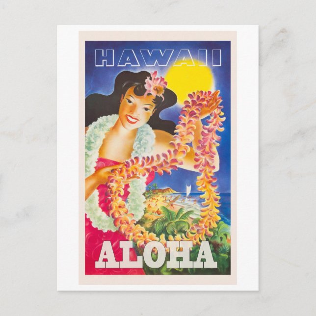 Aloha, Hawaii, Vintage Stilreise Postkarte (Vorderseite)