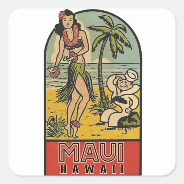 Aloha Hawaii Vintage Travel   Quadratischer Aufkleber (Vorderseite)