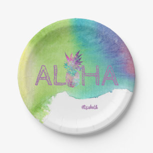 Aloha Hawaiian Ananas, Aquarellpflasche Pappteller