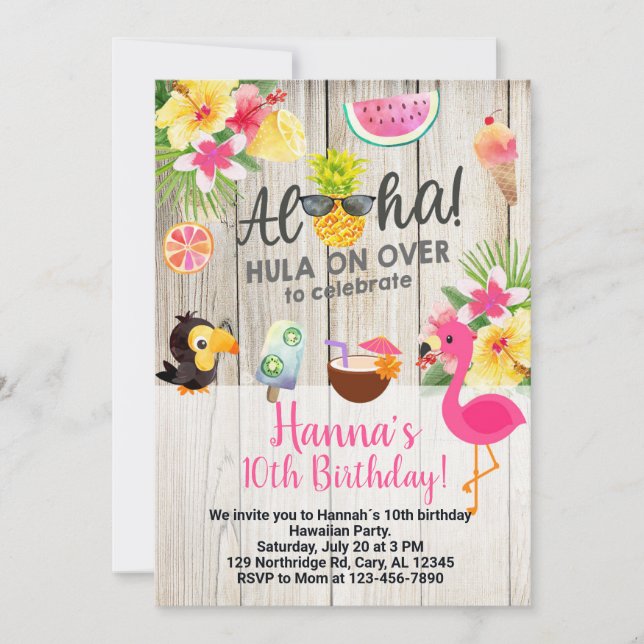 Aloha, hawaiian birthday party invite. einladung (Vorderseite)