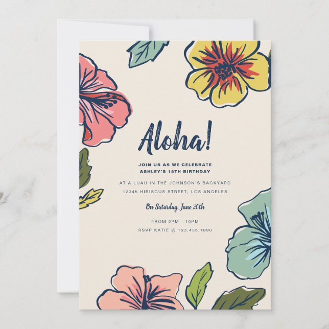 Aloha Hawaiian Blume Sommer-Party Einladung (Vorderseite)