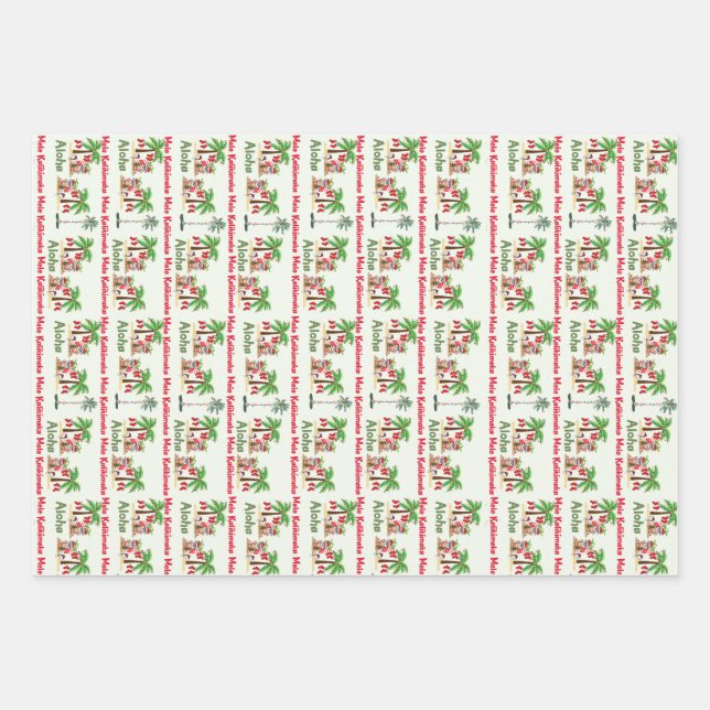 Aloha Hawaiian Christmas Wrapping Paper Geschenkpapier Set (Vorderseite)