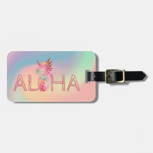 Aloha Hawaiian farbenfrohe Ananas Holographisch Gepäckanhänger (Vorderseite horizontal)