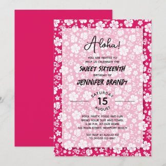 Aloha Hawaiian Floral Hot Pink 16. Geburtstag Einladung