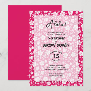 Aloha Hawaiian Floral Hot Pink Birthday Party Einladung
