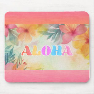 Aloha Hawaiian Floral Watercolor Mousepad