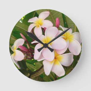 Aloha Hawaiian Frangipani Blossoms Plumerias Runde Wanduhr
