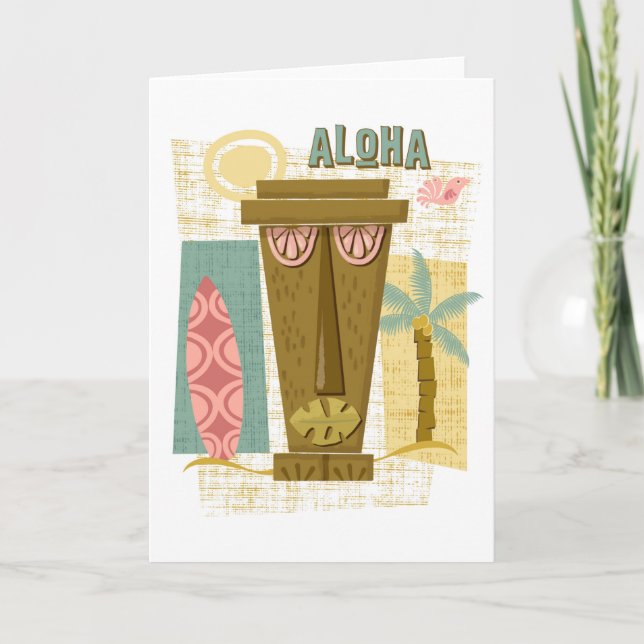 Aloha - Hawaiian Greeting Card - Retro Island Tiki Karte (Vorderseite)