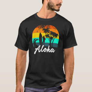 Aloha Hawaiian Hawaii Island Palm Beach Surfboard T-Shirt