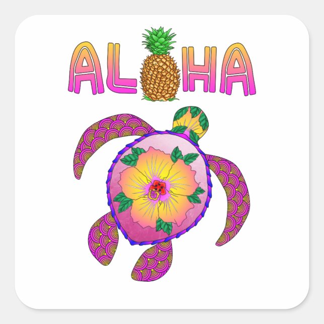 Aloha Hawaiian Honu Turtle Quadratischer Aufkleber (Vorderseite)