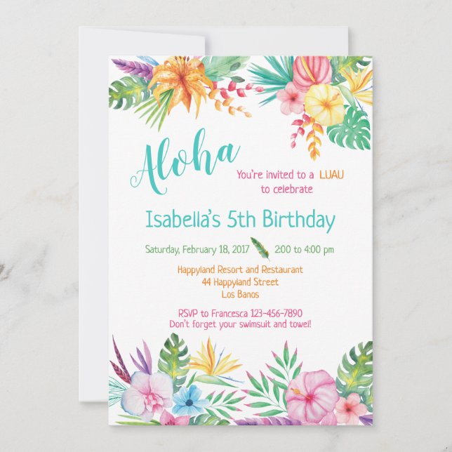 Aloha Hawaiian Luau Invitation d'anniversaire (Devant)