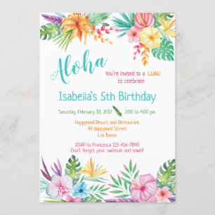 Aloha Hawaiian Luau Invitation d'anniversaire