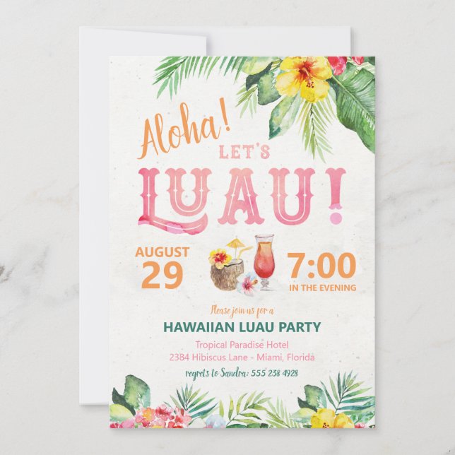 Aloha Hawaiian Luau Party Einladung (Vorderseite)