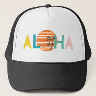 "Aloha" Hawaiian Multicolor Beach Sunset Palm Tree Truckerkappe