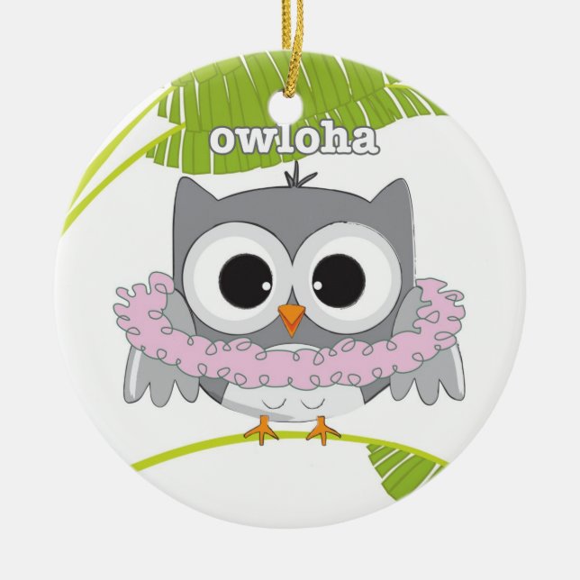 Aloha Hawaiian Owl Keramik Ornament (Vorne)