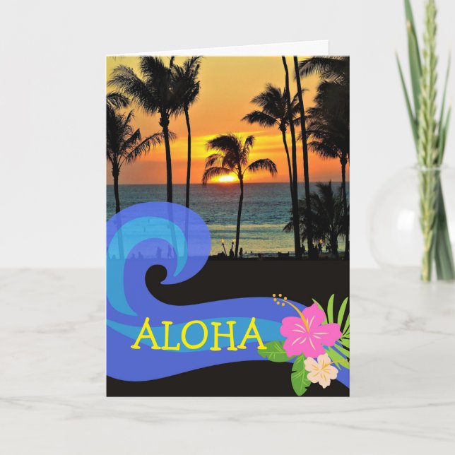 Aloha Hawaiian Sunset Palm Trees Schöner Tag Karte (Vorderseite)