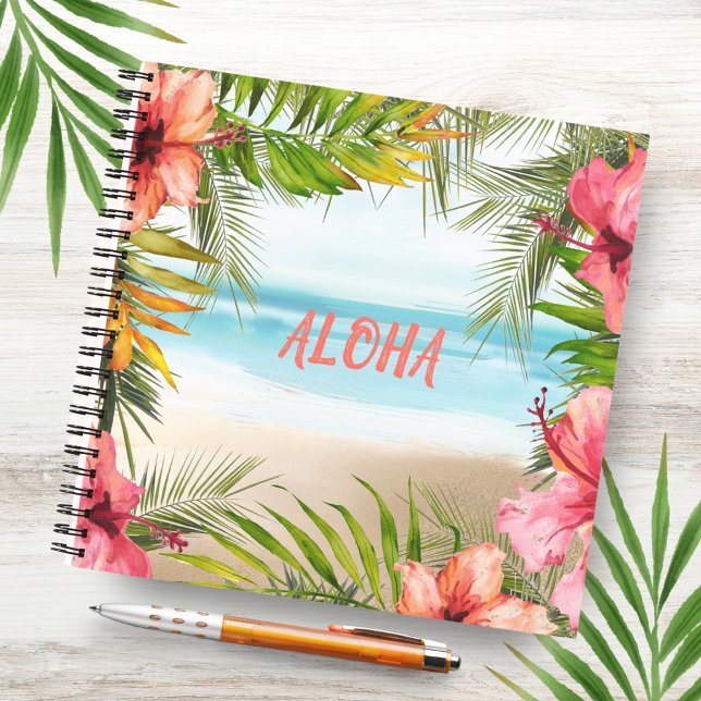 Aloha Hawaiian Tropical Beach Wasserfarbe Notizbuch (Von Creator hochgeladen)