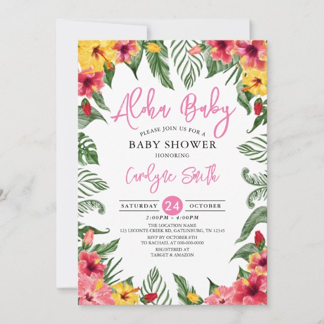 Aloha Hawaiian Tropical Girl Baby Dusche Einladung (Vorderseite)