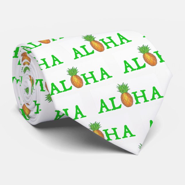 ALOHA Hawaiian Tropical Island Ananas Print Krawatte (Gerollt)