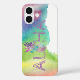 Aloha Hawaiianische Ananas, Wasserfarbspritzer iPhone 16 Hülle