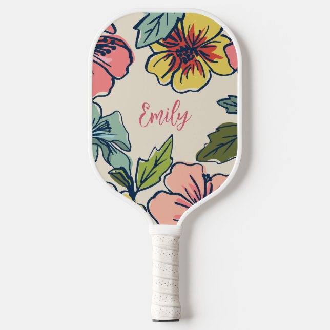 Aloha Hawaiianische Blume mit Personalisiertem Nam Pickleball Schläger (Vorderseite)