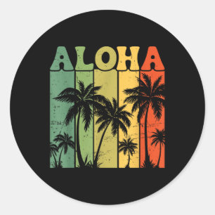 Aloha Hawaiianische Insel Palmen Surfbrett Strand  Runder Aufkleber