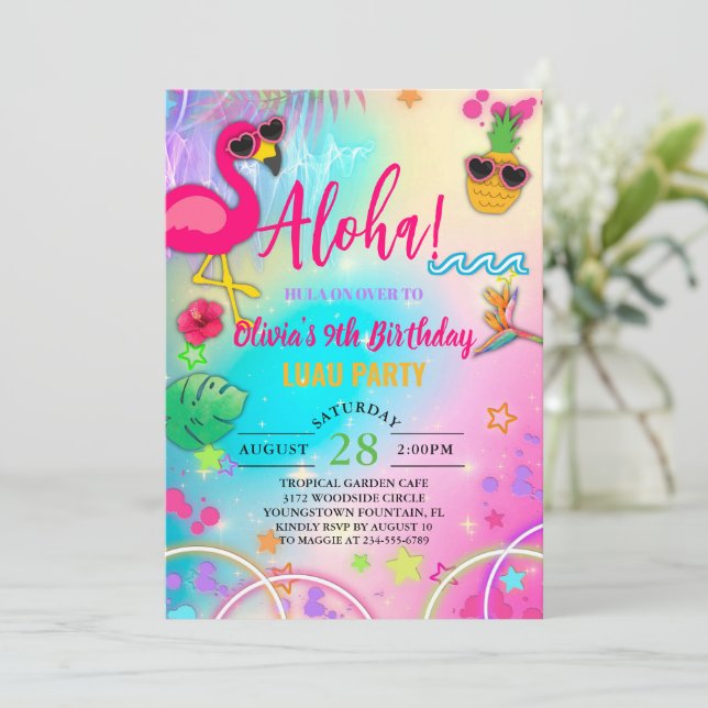 Aloha hawaiianischer Hula über den tropischen Gebu Einladung (Stehend Vorderseite)