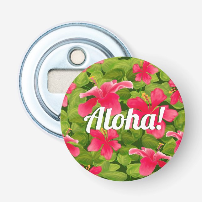 Aloha! Hawaiianischer Rosa Hibiskus Flaschenöffner (Vorderseite)