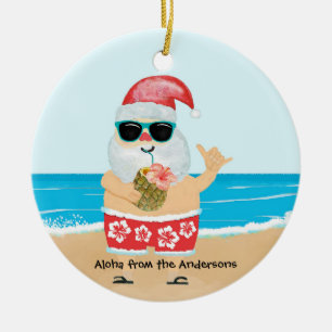 Aloha Hawaiianischer Weihnachtsmann Tropical Beach Keramik Ornament