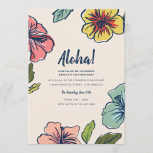 Aloha hawaiisches Blumen-Sommer-Party Einladung
