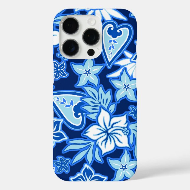 Aloha Heart Hawaiian Hibiskus Tropical Blue iPhone 16 Pro Hülle (Rückseite)