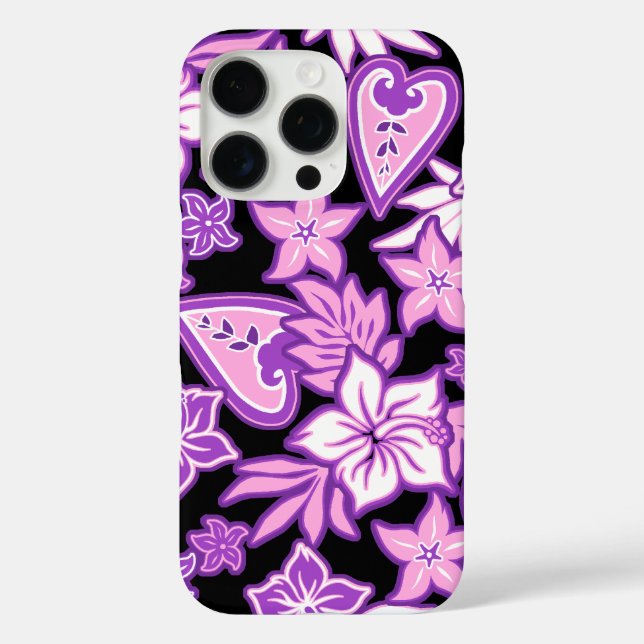 Aloha Heart Hawaiian Hibiskus Tropical Violet iPhone 16 Pro Hülle (Rückseite)