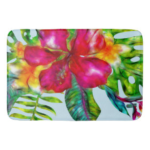 Aloha Helle Elektrische Pop-Tropische Blumen Badematte