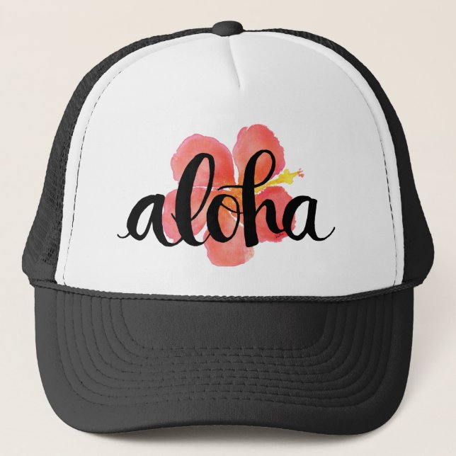 Aloha Hibiskus-Fernlastfahrer-Hut Truckerkappe (Vorderseite)