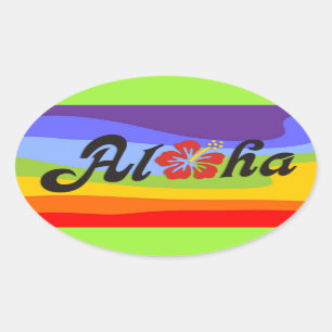 Aloha Hibiskus - flacher Hawaii-Entwurf + Ihre Ovaler Aufkleber