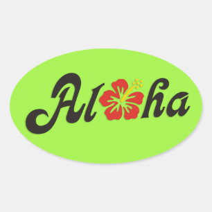 Aloha Hibiskus - flaches Hawaii Design + Ihre Idee Ovaler Aufkleber