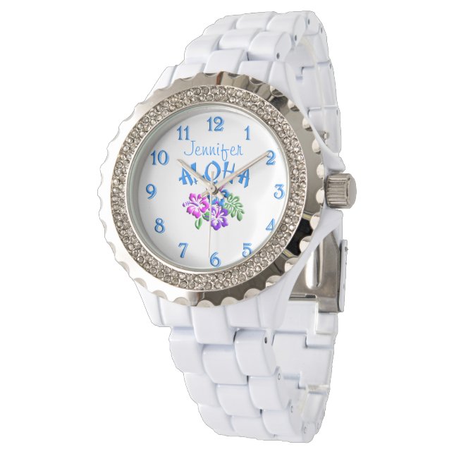 Aloha Hibiskus Logo-Uhr Armbanduhr (Schrägansicht)
