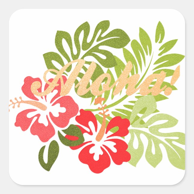 Aloha Hibiskus Quadratischer Aufkleber (Vorderseite)