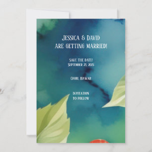 Aloha Hibiskus Tropische Aquarell-Blumenhochzeit Save The Date