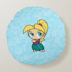 Aloha Honeys Blond Hula Girl Hawaiian Hibiskus Rundes Kissen