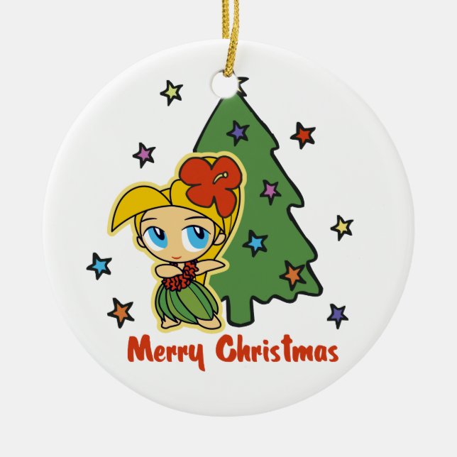 Aloha Honeys Christmas Blond Hula Girl Keramik Ornament (Vorne)