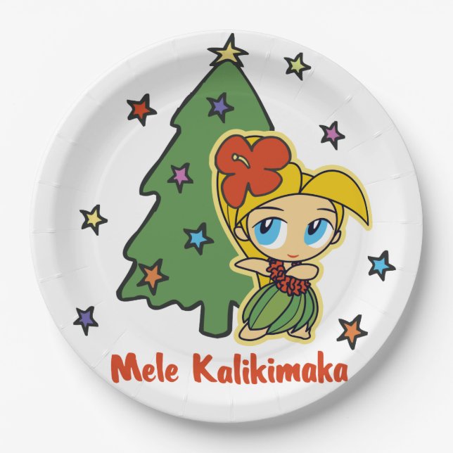 Aloha Honeys Christmas Blond Hula Girl Pappteller (Vorderseite)